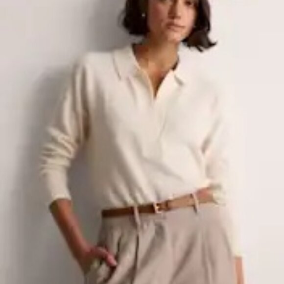 Quince Mongolian Cashmere Polo Sweater in Ivory (Size S) - Picture 1 of 6